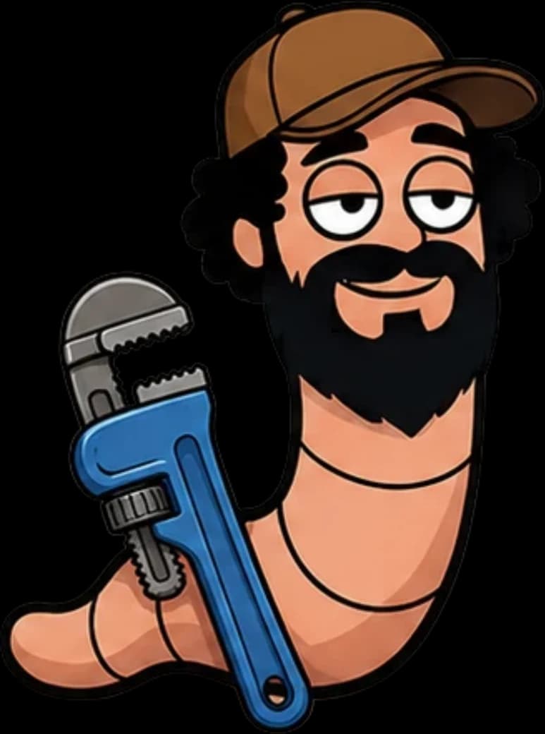 Connor holding a blue pipe wrench at the water heater