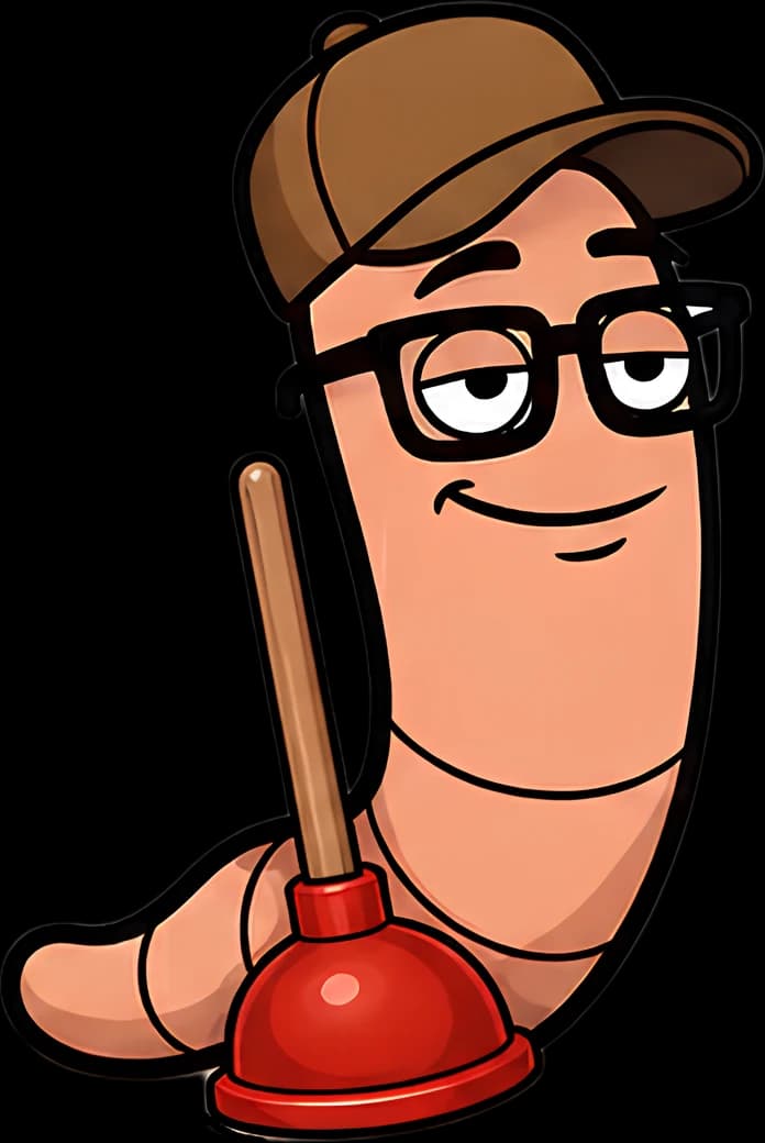 Matt holding a plunger at the upstairs bath